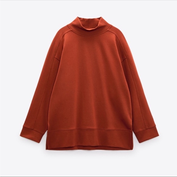 ZARA HIGH NECK VENTED OVERSIZED SWEATSHIRT TOBACCO Small - Picture 3 of 6